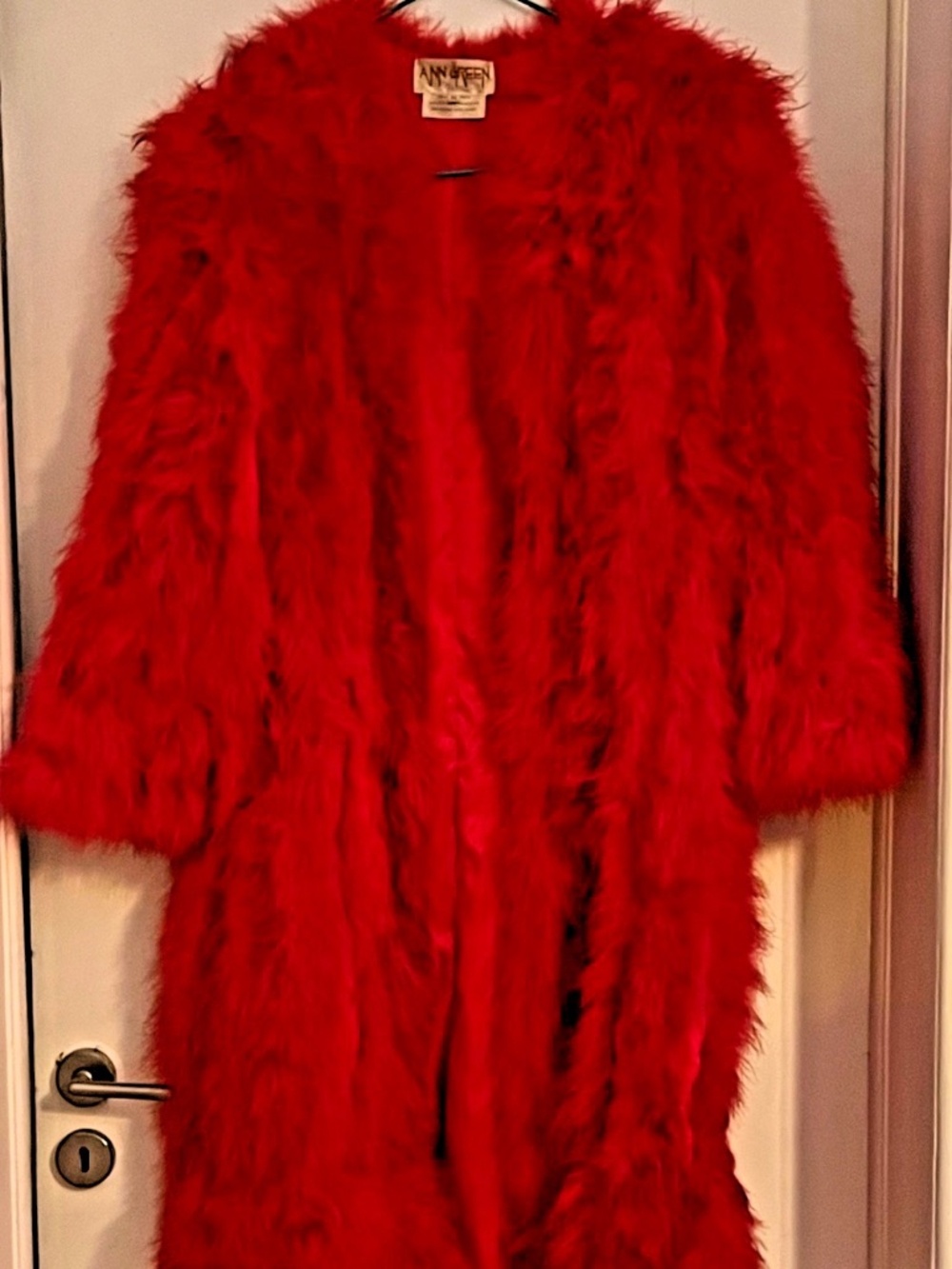 Ann Green Rare Vintage Red Feather Coat With Satin Liner